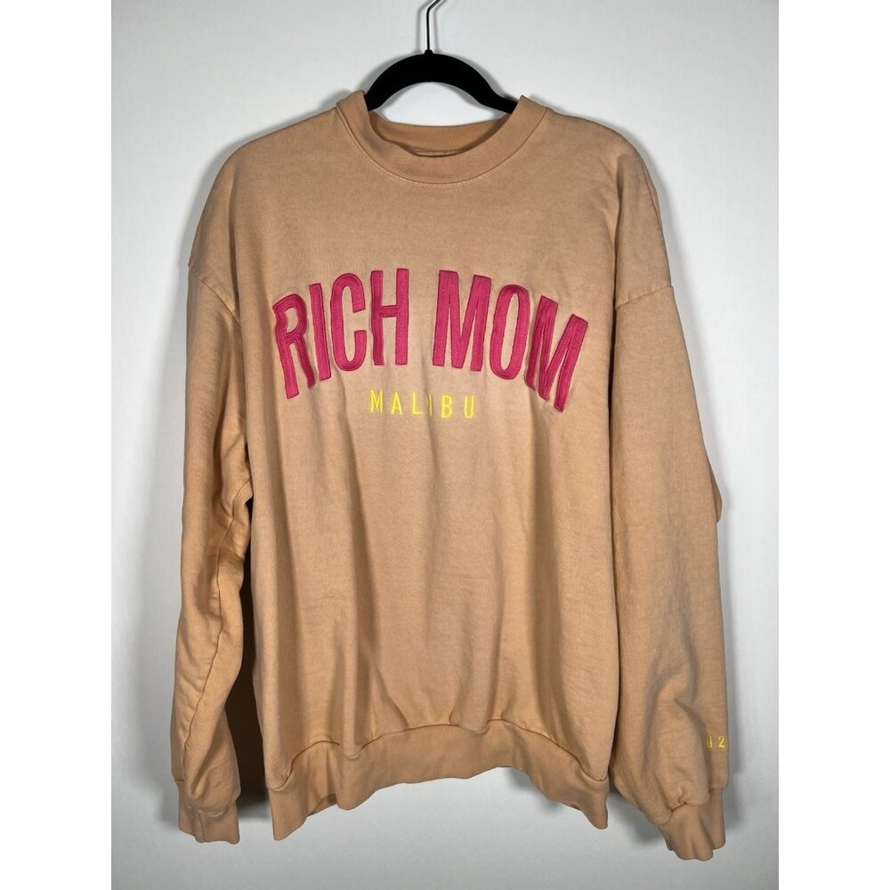 RICH MOM Malibu 90265 California orange embroidered beach sweatshirt XL